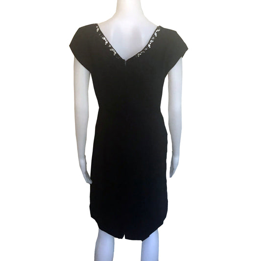 Vintage 1950s Embellished Black Crepe Wiggle Dress