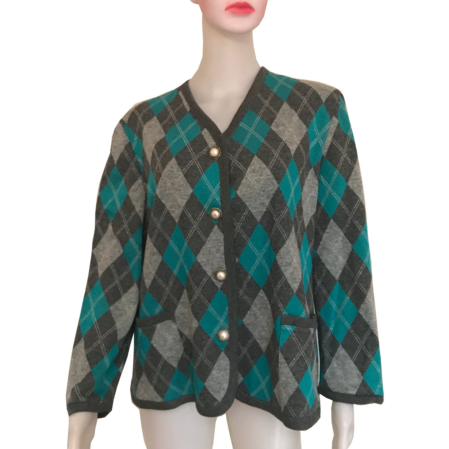 Vintage 1960s Argyle Sweater With Antique Buttons