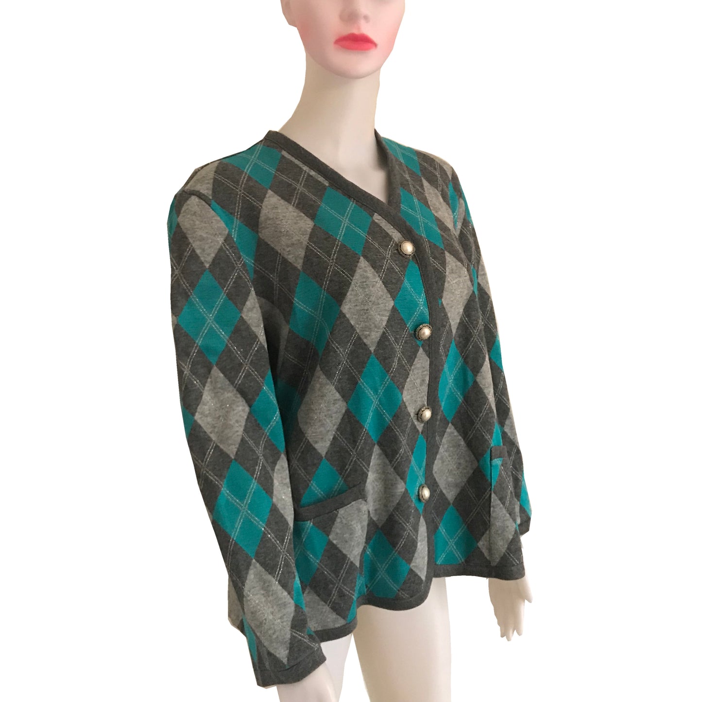 Vintage 1960s Argyle Sweater With Antique Buttons