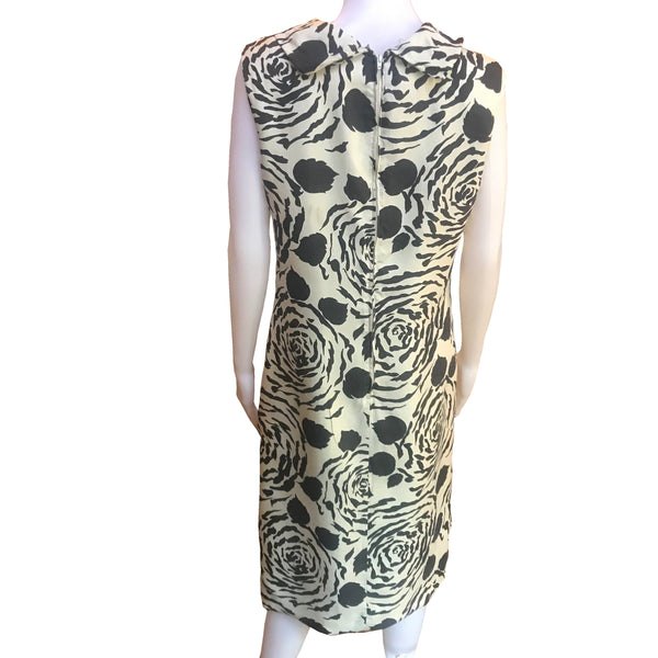 Vintage 1960s 100% Silk Floral Black & White Sleeveless Shift Dress ...