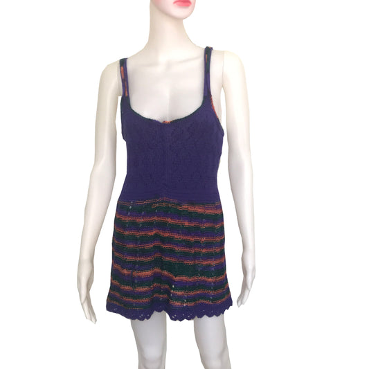 Vintage 1960s Striped Crochet Sweater Mini Dress