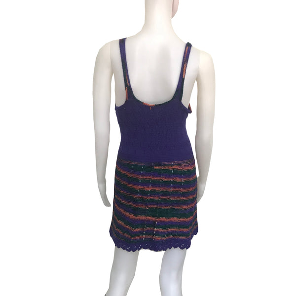 Vintage 1960s Striped Crochet Sweater Mini Dress