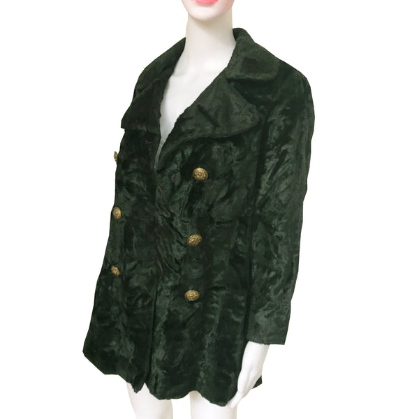Vintage 1960s Dark Green Crushed Velvet Pea Coat