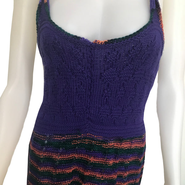 Vintage 1960s Striped Crochet Sweater Mini Dress