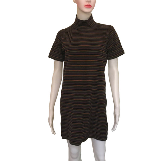 Vintage 1960s Mod Striped Mock Turtleneck Mini-Dress