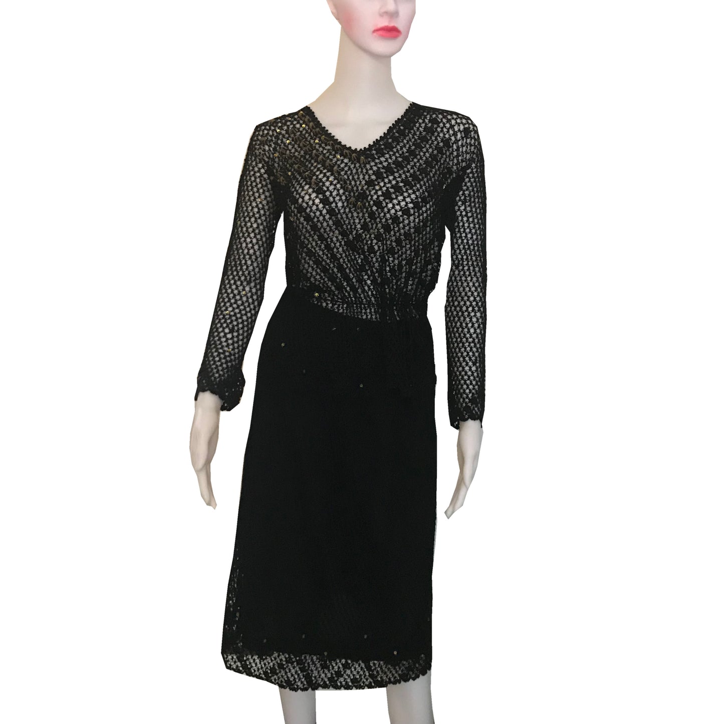 Vintage 1970s Black Crochet Sweater & Skirt Set