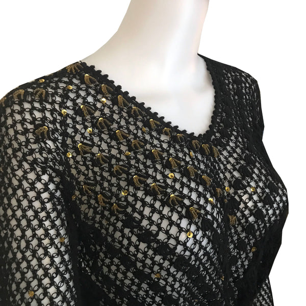 Vintage 1970s Black Crochet Sweater & Skirt Set