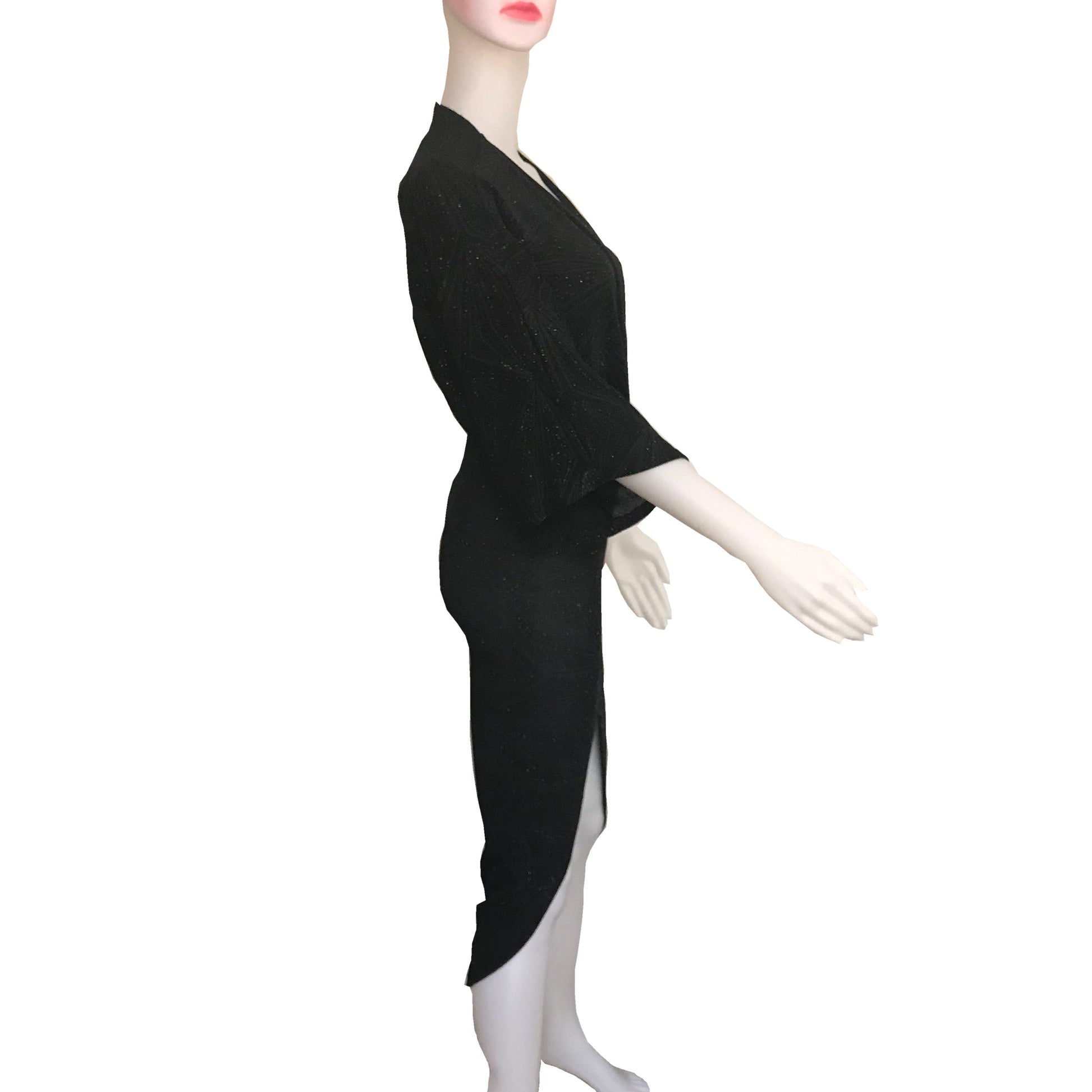 Vintage 1970s Black Dolman Sleeve Disco Dress