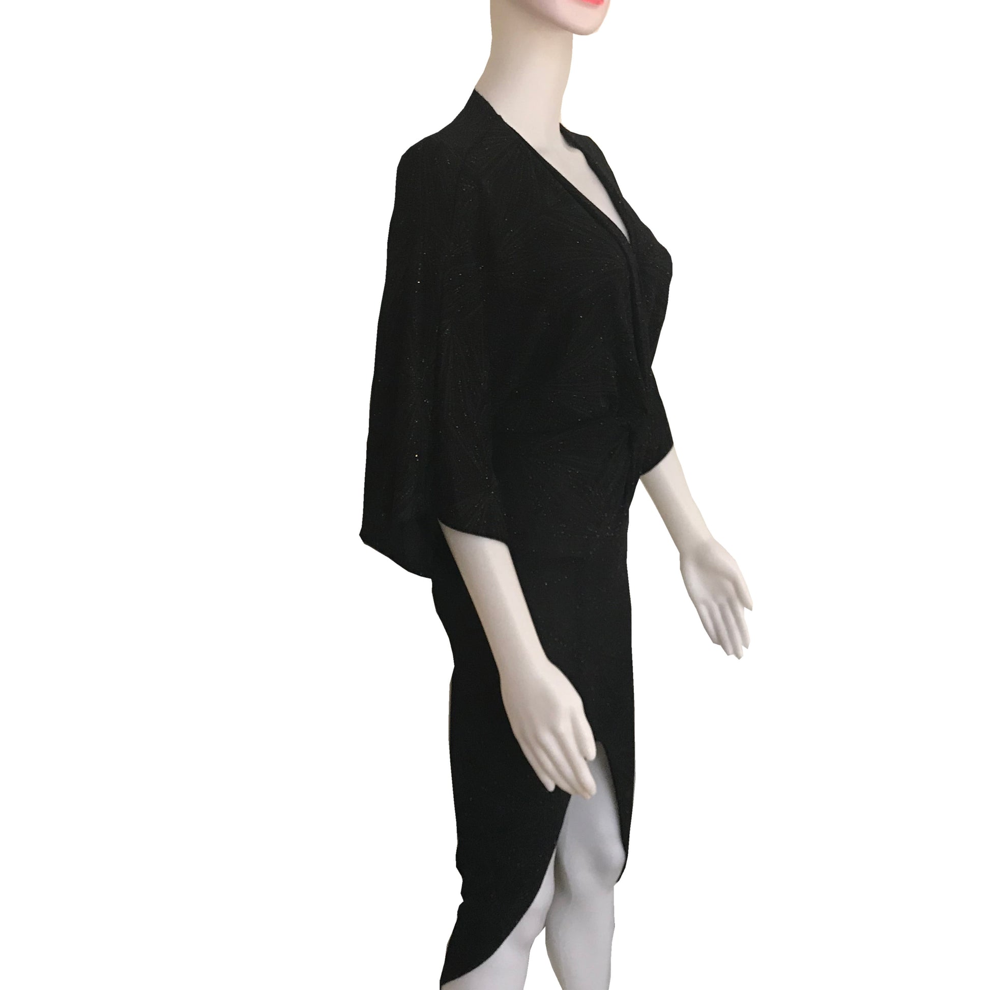 Vintage 1970s Black Dolman Sleeve Disco Dress