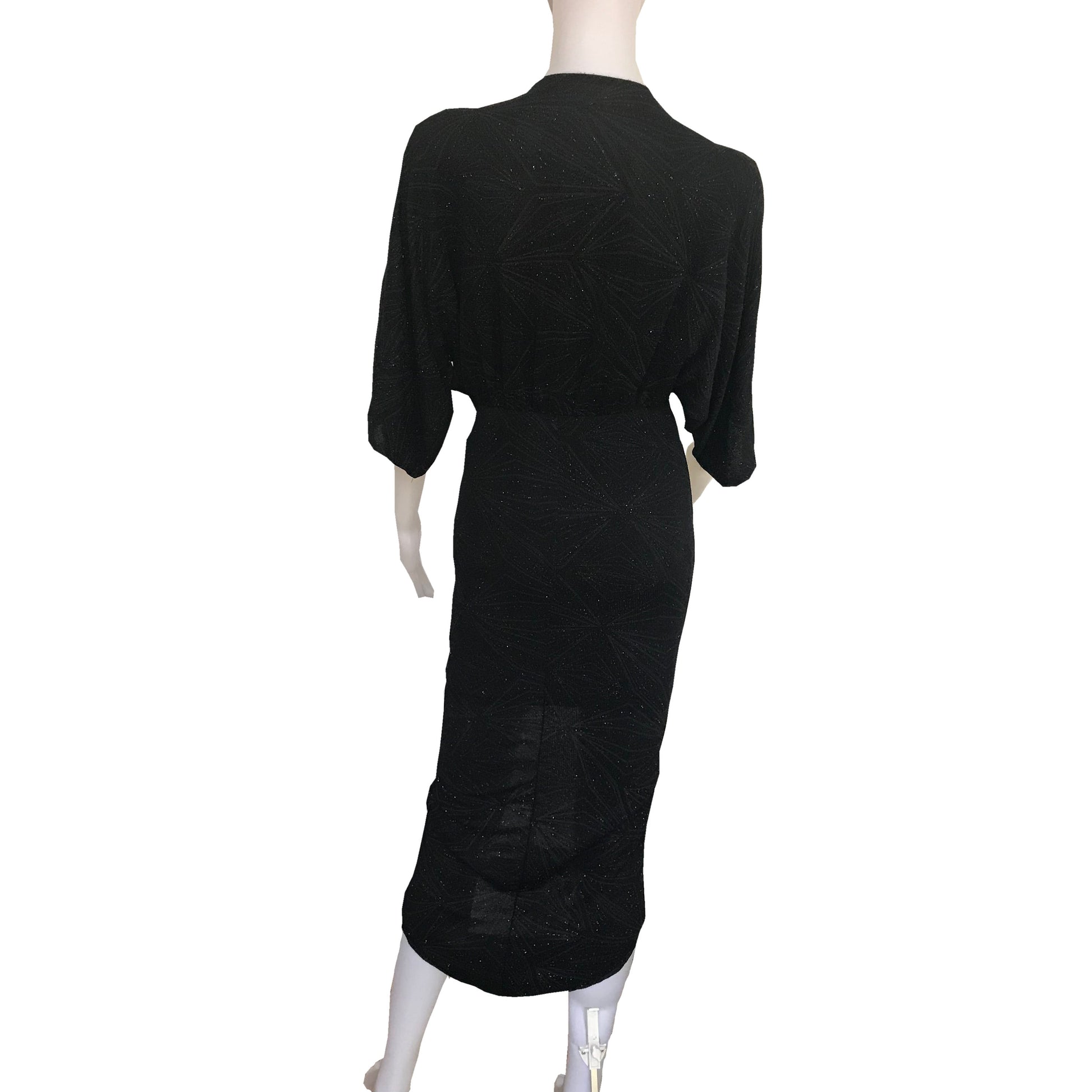 Vintage 1970s Black Dolman Sleeve Disco Dress