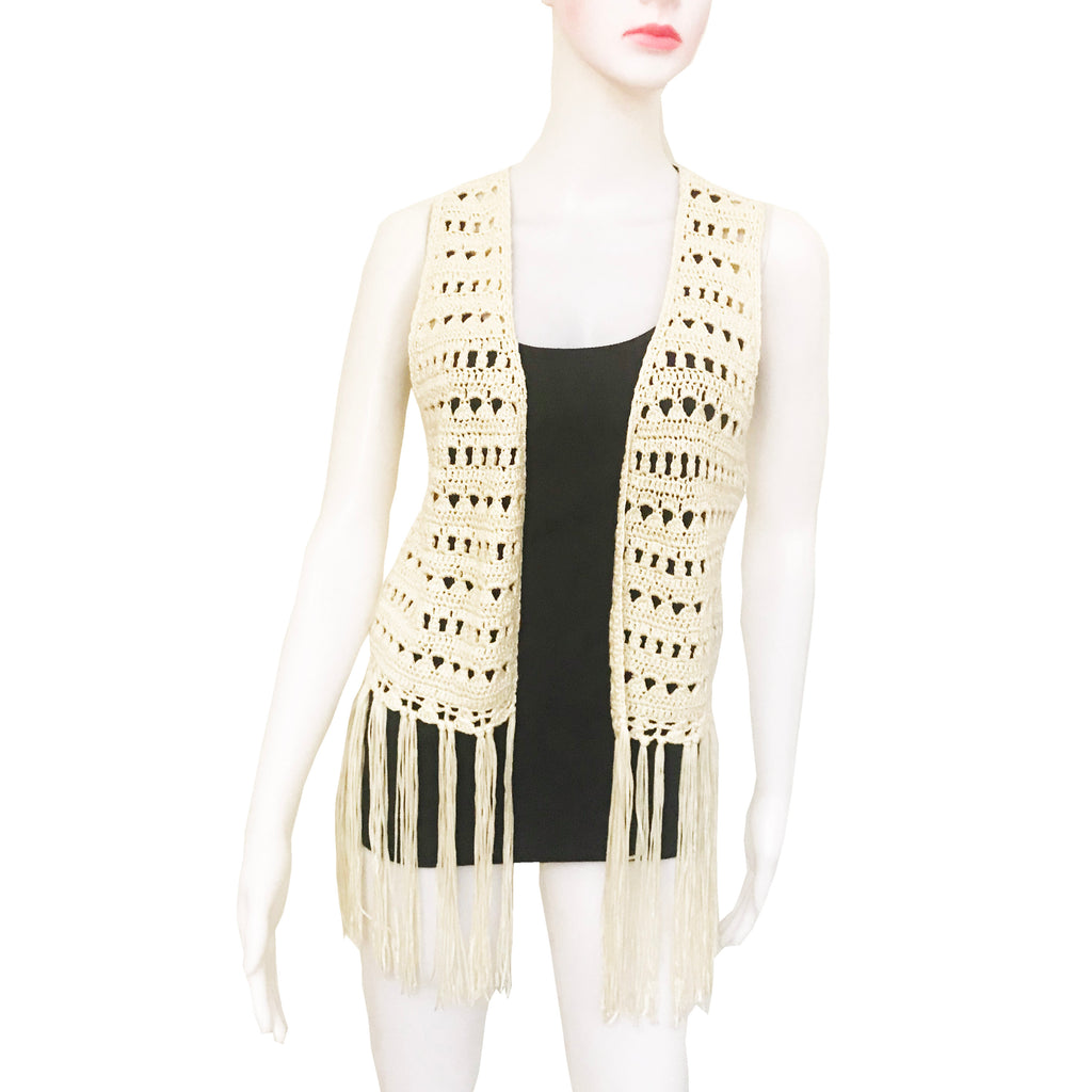 Vintage 1970s Hand-Crocheted Fringe Vest