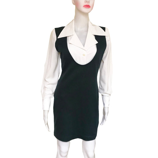 Vintage 1970s Houndstooth Jumper Dress