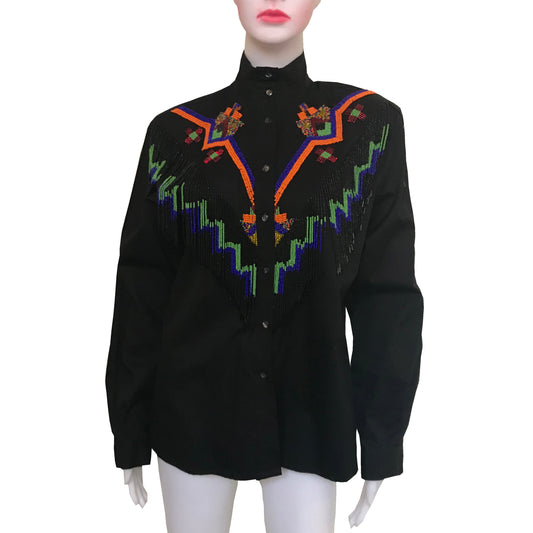 Vintage 1980s Beaded Fringe Western Shirt