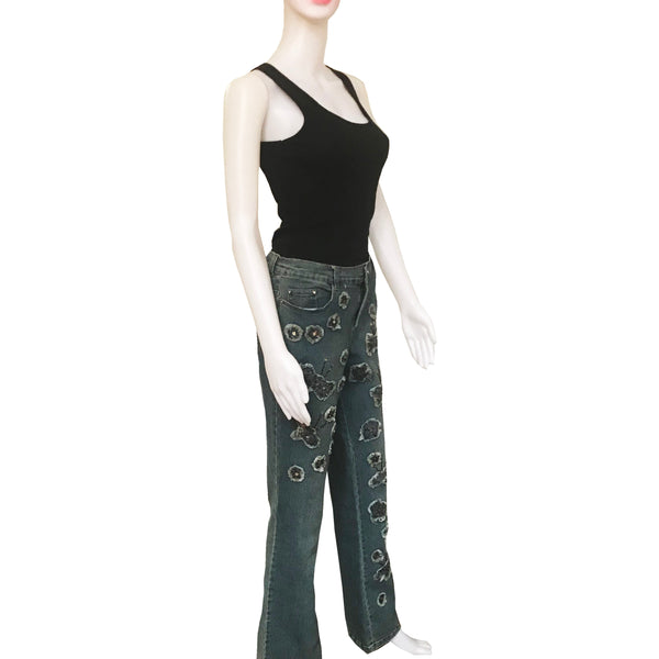 Vintage 1990s Stone-Washed Butterfly Patch Flare Jeans