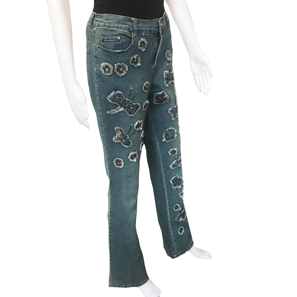 Vintage 1990s Stone-Washed Butterfly Patch Flare Jeans