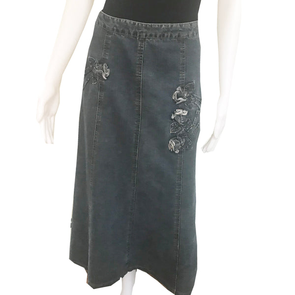 Vintage 1990s Denim Embroidered Midi Skirt