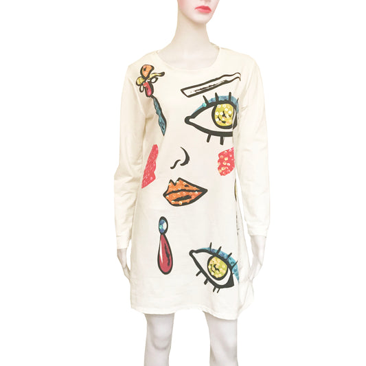 Vintage 1990s White Dress With Graphic Face Print