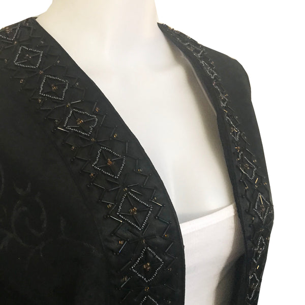 Vintage 1960s Black Jacquard Beaded Formal Coat