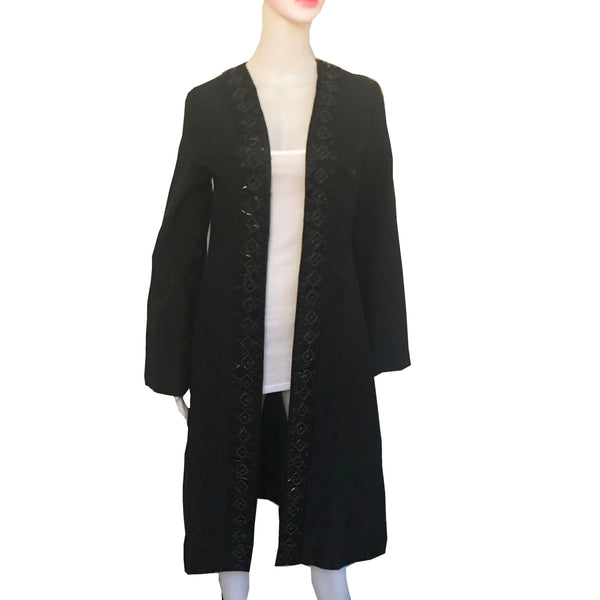 Vintage 1960s Black Jacquard Beaded Formal Coat