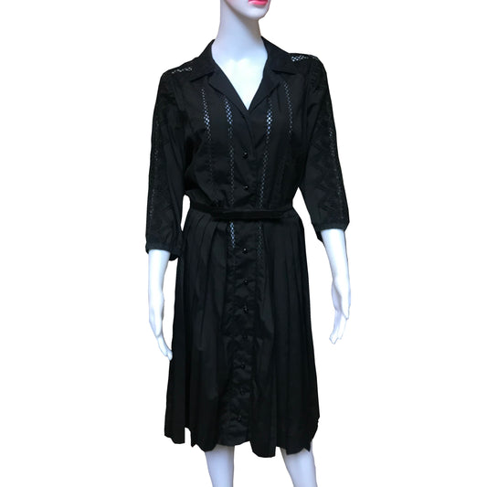 Vintage 1950s Carlye Black Eyelet Dress