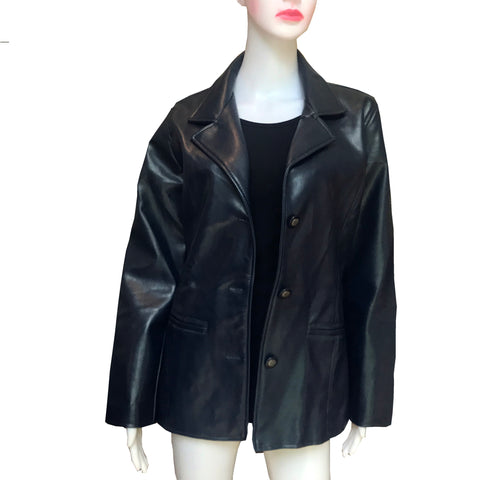 A/E Luxury Collection Navy Blue Faux Leather Jacket