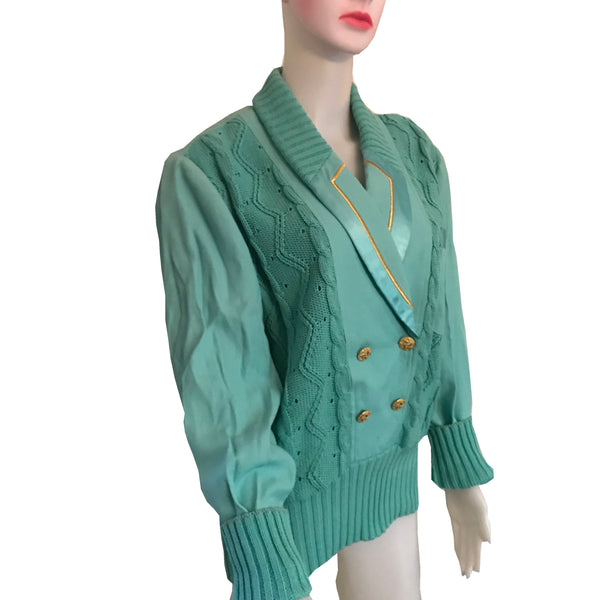 Vintage 1980s Caché Turquoise Crested Sweater