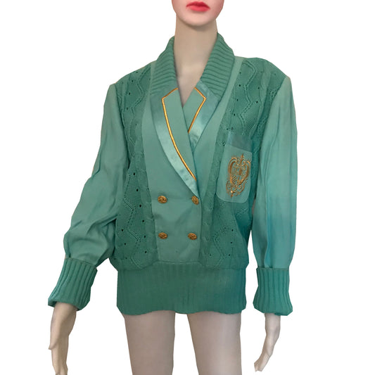 Vintage 1980s Caché Turquoise Crested Sweater