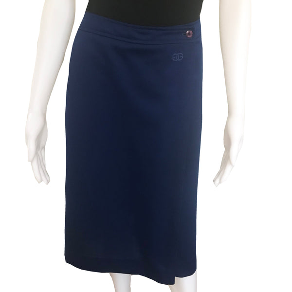 Vintage 1970s Givenchy Sport Navy Blue Wrap Skirt
