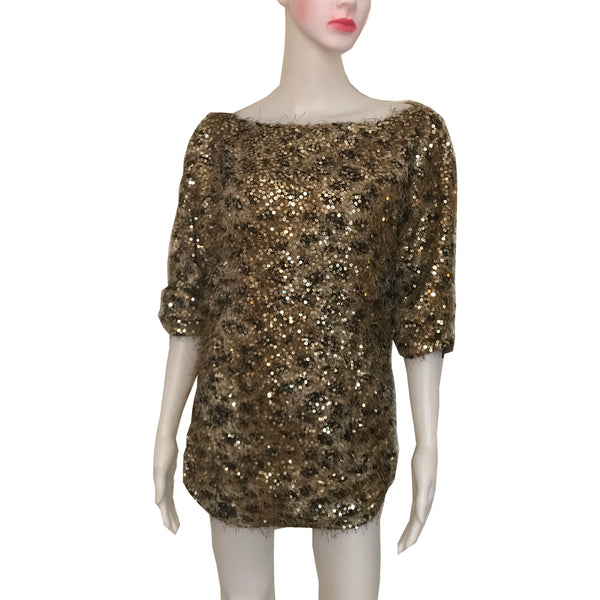 Vintage 1980s Gold Fuzzy Sequined Sweater