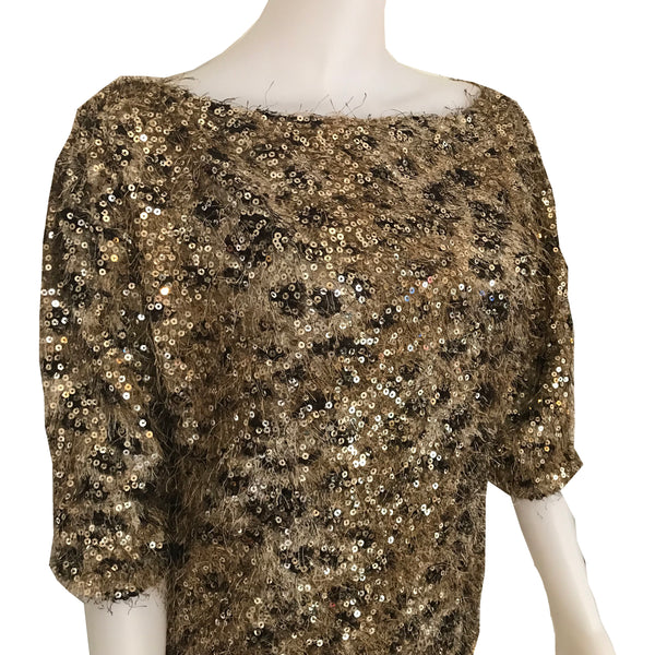 Vintage 1980s Gold Fuzzy Sequined Sweater