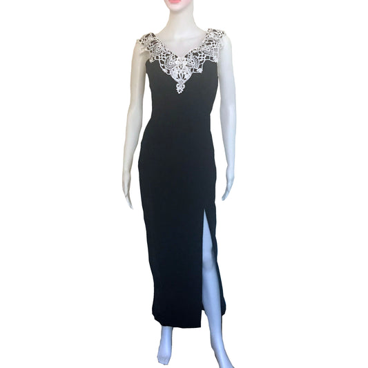 Vintage 1980s Gunne Sax Black Velvet Formal Dress