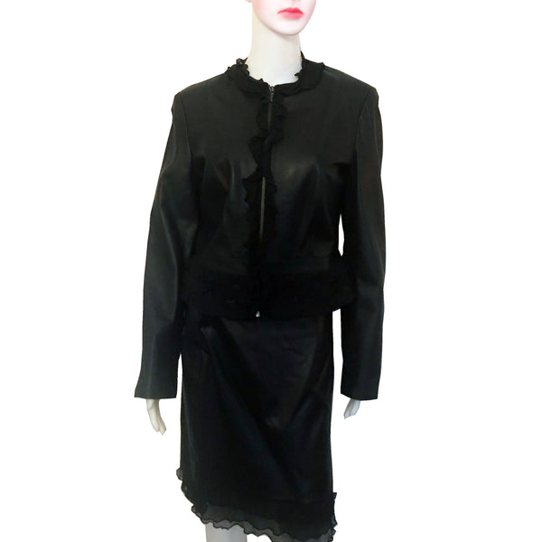 Vintage 1980s Lillie Rubin Black Leather Skirt Suit