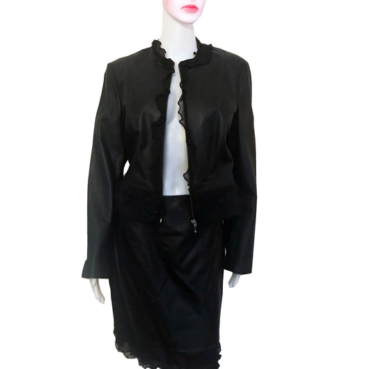Vintage 1980s Lillie Rubin Black Leather Skirt Suit