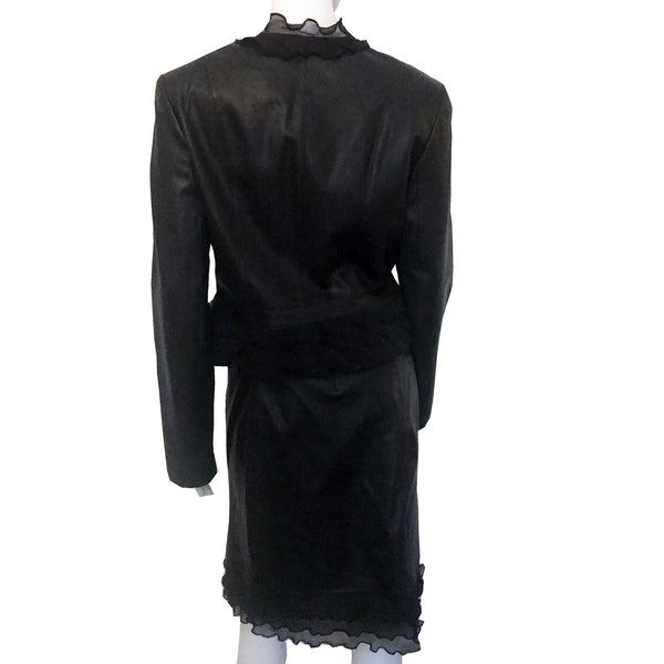 Vintage 1980s Lillie Rubin Black Leather Skirt Suit