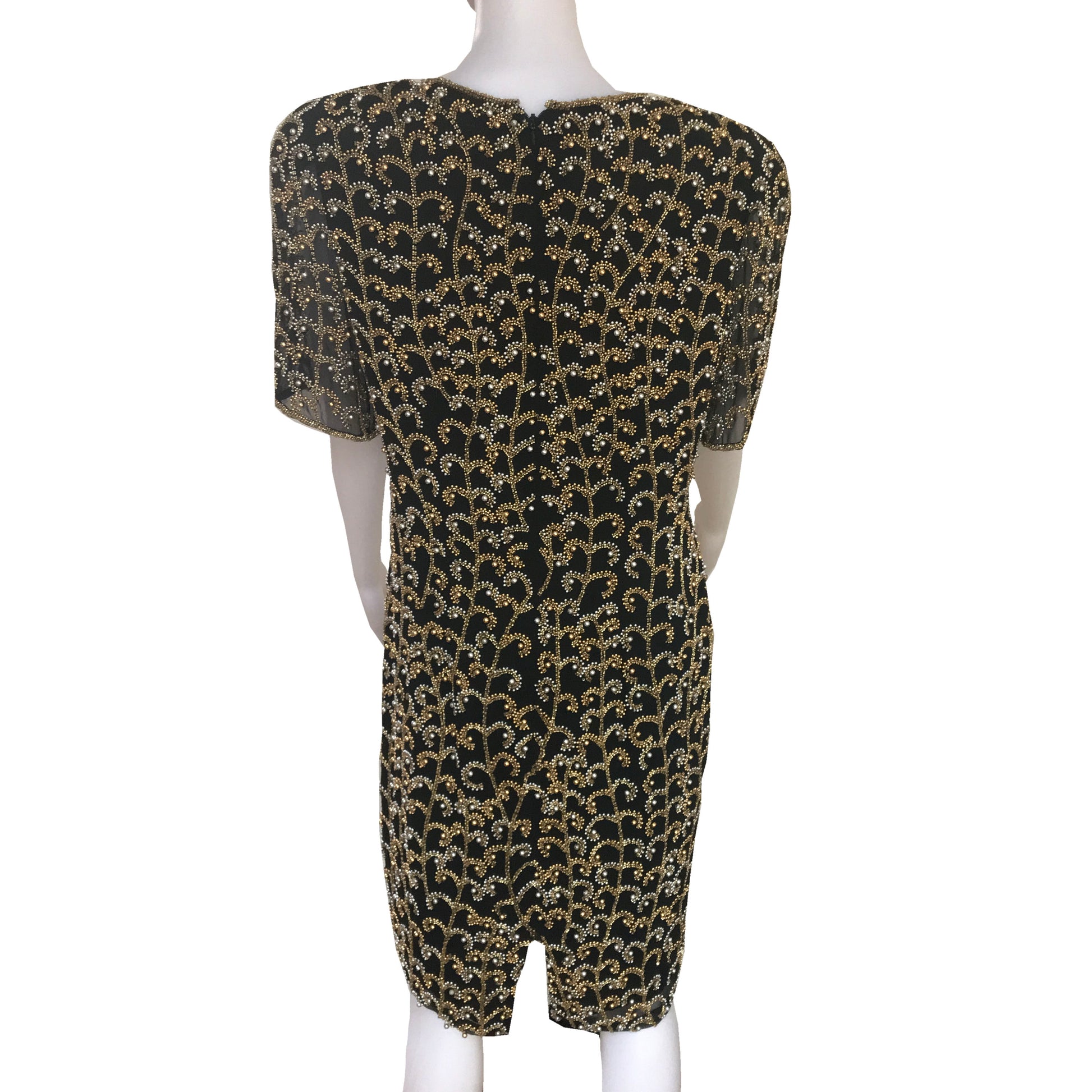 Vintage 1980s Oleg Cassini Beaded Cocktail Dress