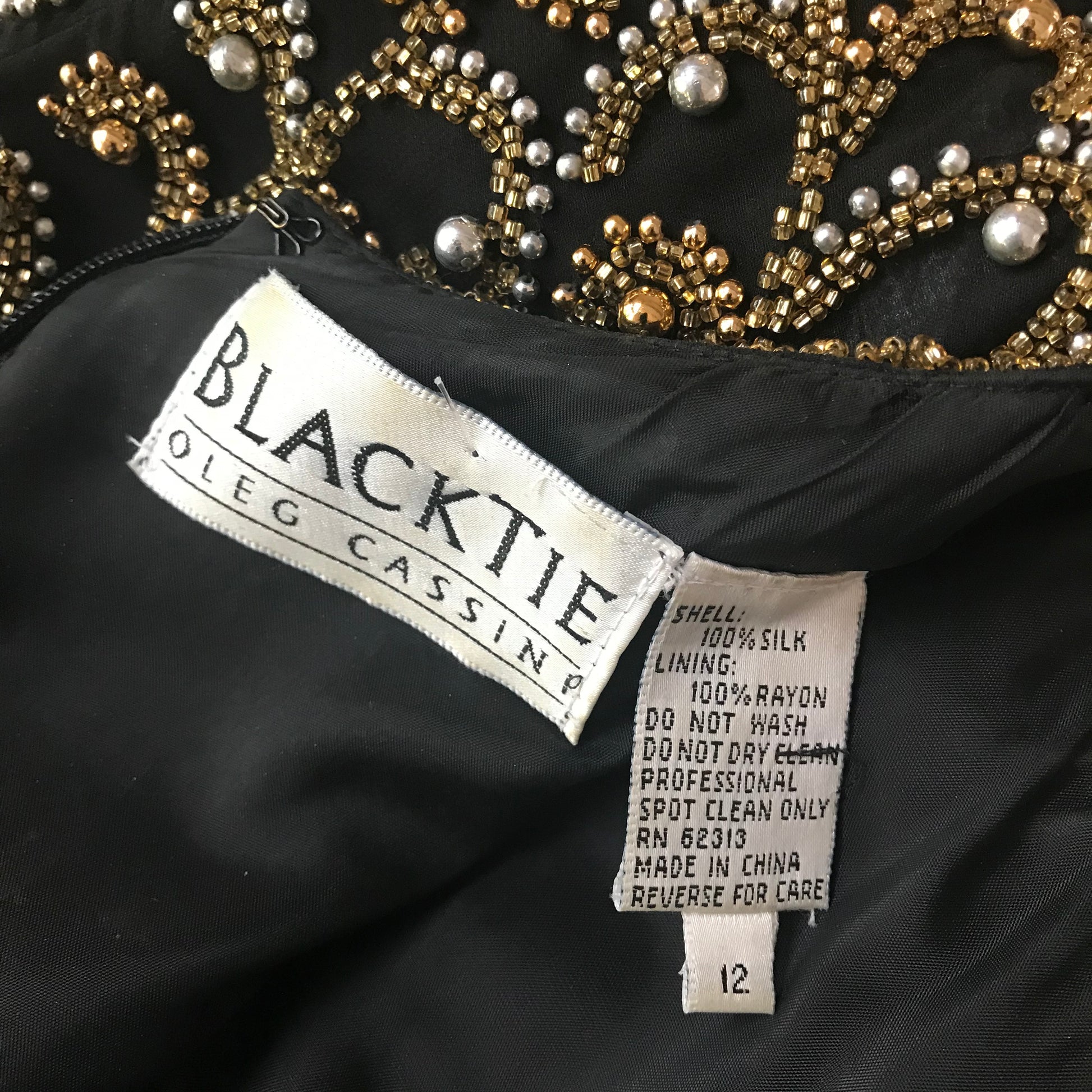 Vintage 1980s Oleg Cassini Beaded Cocktail Dress