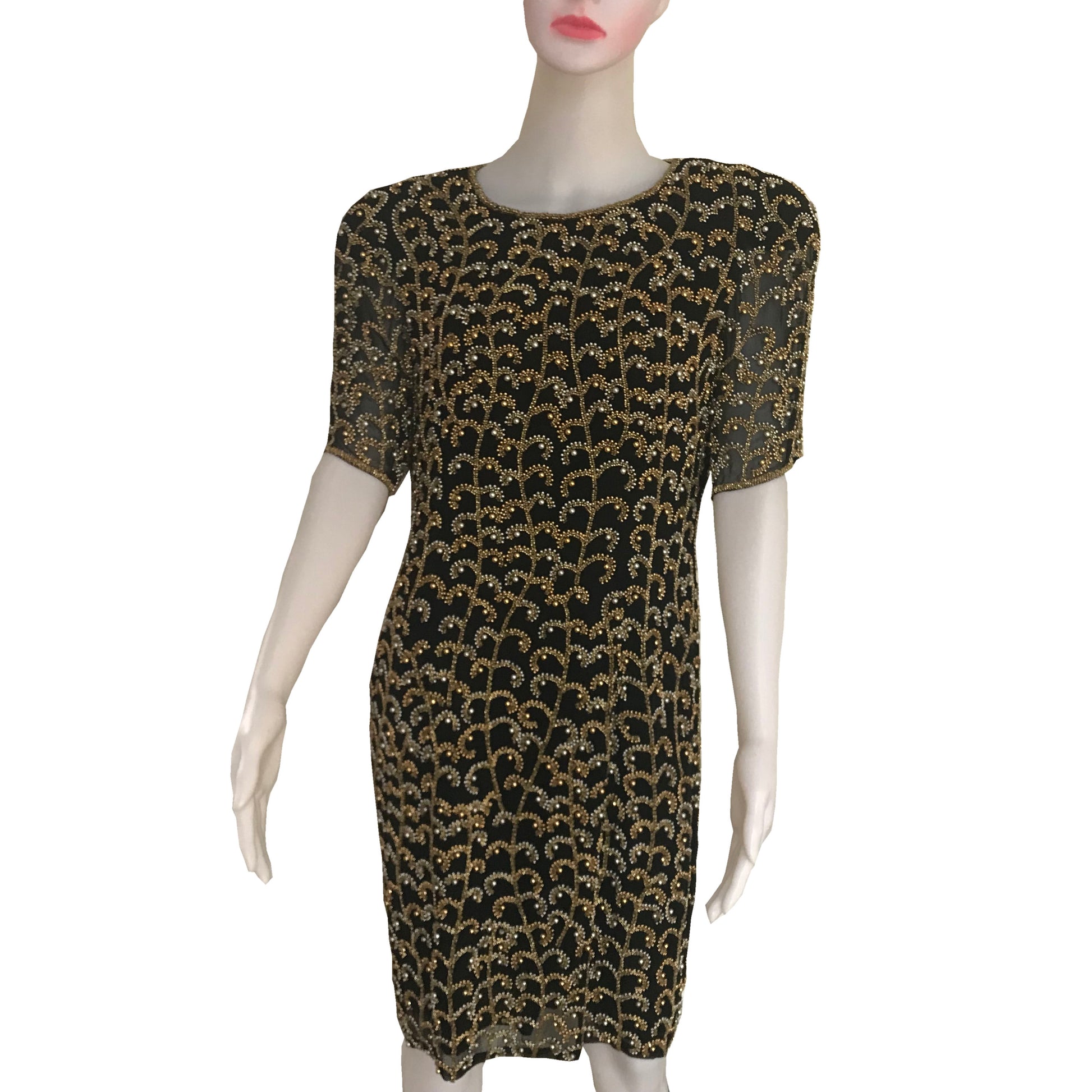 Vintage 1980s Oleg Cassini Beaded Cocktail Dress