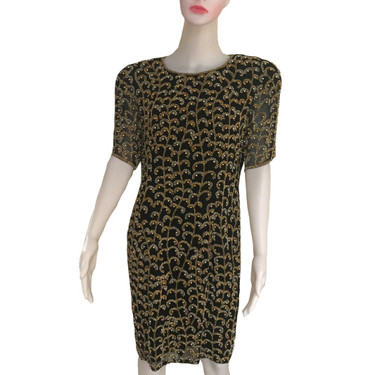 Vintage 1980s Oleg Cassini Beaded Cocktail Dress
