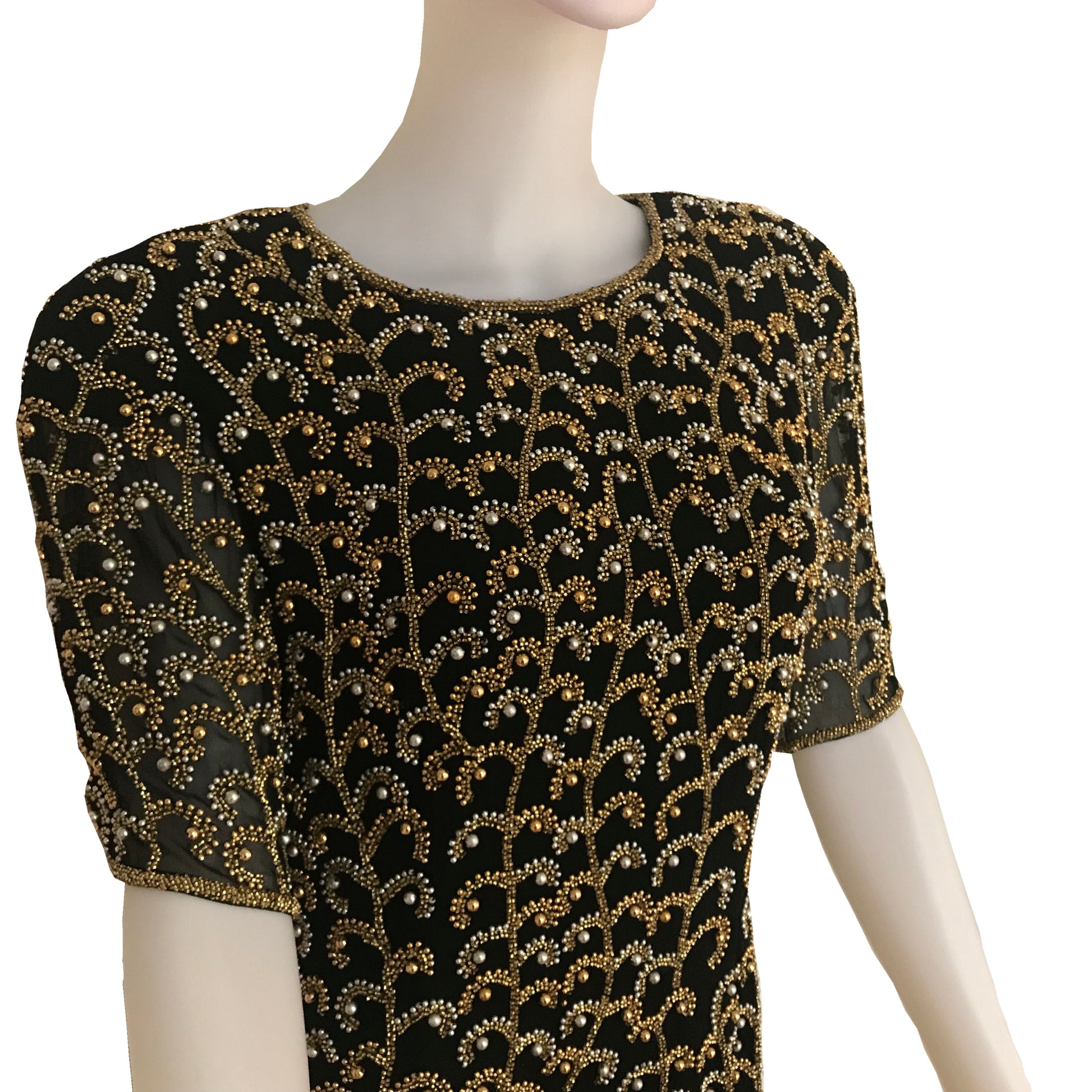 Vintage 1980s Oleg Cassini Beaded Cocktail Dress