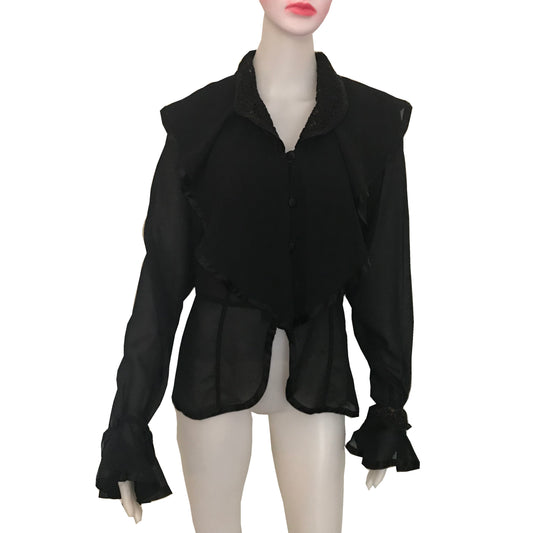 Vintage 1970s Black Ruffled Poet's Blouse