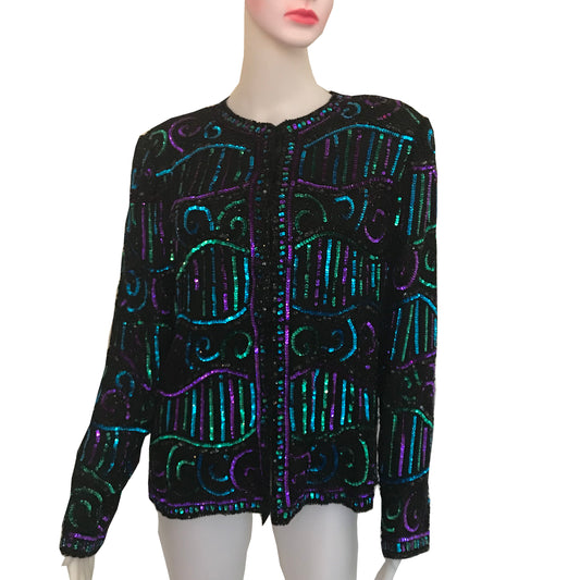 Vintage 1980s Brilliante Sequined Silk Formal Jacket