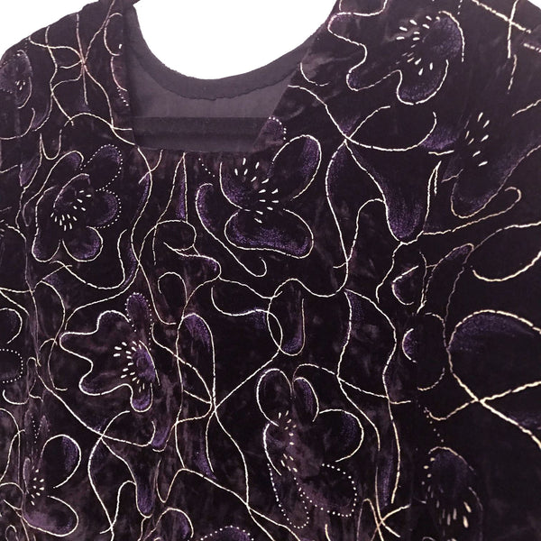 Vintage 1990s Purple Embroidered Velvet Dress