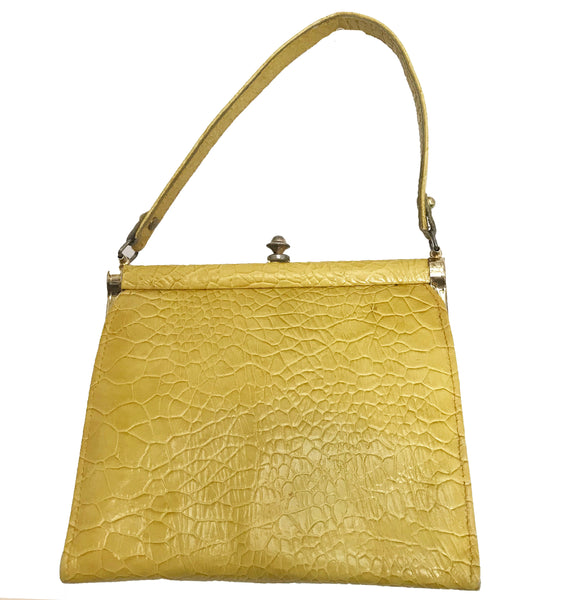 Vintage 1950s Yellow Top-Handle Crocodile Bag