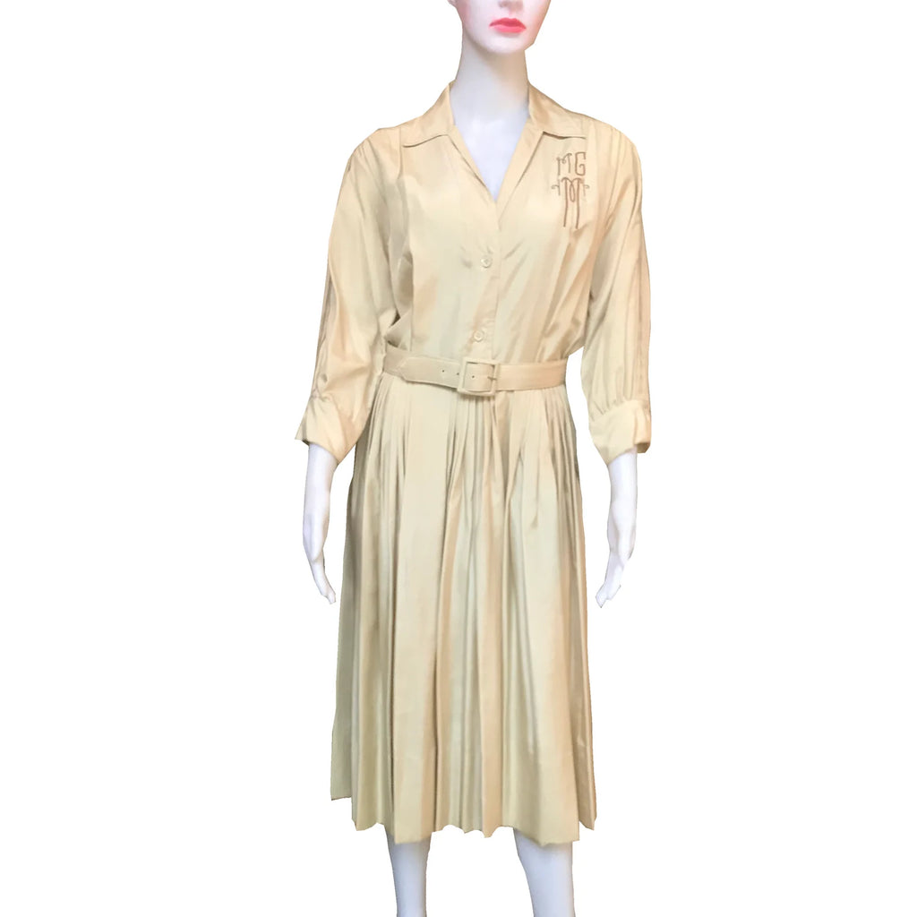 Rare Vintage 1950s Brielle Monogrammed Silk Dress