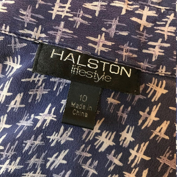 Vintage 1990s Halston Logo Purple Silk Blouse