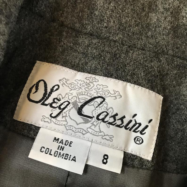 Vintage 1980s Oleg Cassini Gray Wool Skirt Suit