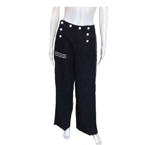 Vintage 1990s DKNY Navy Blue Linen Sailor Pants