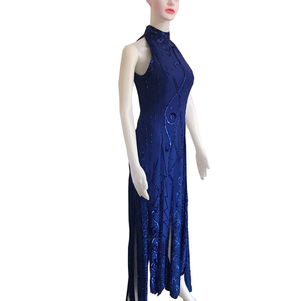 Vintage 1980s Lillie Rubin Blue Sequin Halter Dress – Shop Stylaphile ...
