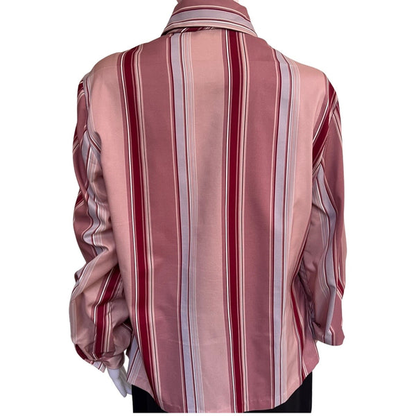 Vintage 1970s Striped Satin Pussy Bow Blouse