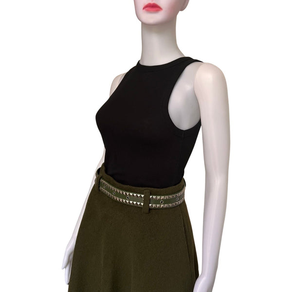 Vintage 1950s Heavy Wool Army Green Midi Skirt